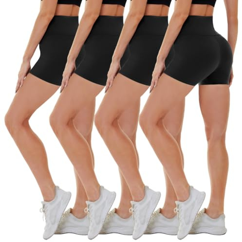 CAMPSNAIL 4 Pack Biker Shorts for Women High Waist - 5/8 Tummy Control Soft Athletic Yoga Workout Running Gym Shorts