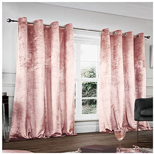 GC GAVENO CAVAILIA Luxury Pair of Thermal Crushed Velvet Velour Curtains, Fully Lined Ring Top Eyelet Window Panels, 66'' x 72'', Blush Pink