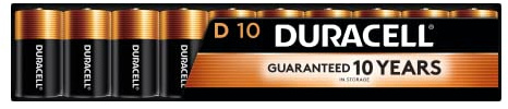 Duracell Coppertop D Batteries, 10 Count (1 Pack), D Battery with Long-Lasting Power, All-Purpose Alkaline Battery for Household and Office Devices