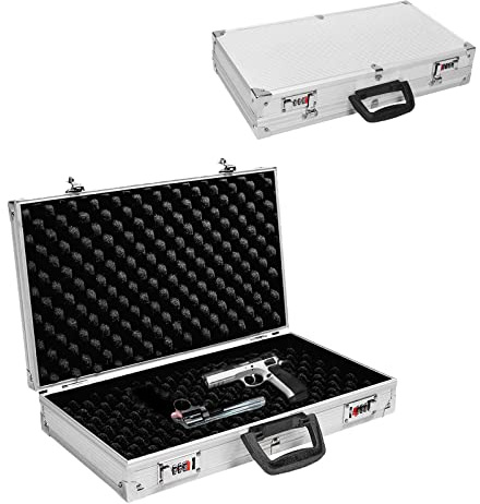 GYMAX Maletín Resistente de Aluminio, Maletín de Herramientas de 47 × 25 × 8,5 cm, con Cerradura de Combinación, Funda para Arma y Objetos de Valor
