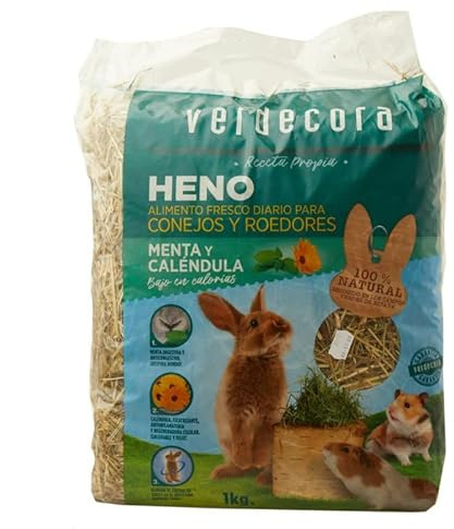Verdecora Heno para Conejos y Roedores | Dieta equilibrada y Rica en nutrientes | Rico en Fibra (Menta y Calendula 5kg)