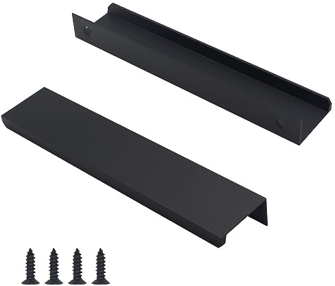 HANIHUA 30 Pack Modern Kitchen Cabinet Handles, Black Finger Pulls for Cabinets 5.9inch/150mm Length, Matte Black Edge Cabinet Pulls, Drawer Tabs Pull Hardware Concealed Tab Handle