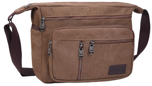 BOMKEE Bolsos Bandolera de Hombres, Bolso Hombro Grande de Lona para Portátiles, Senderismo, Trabajo y Escuela