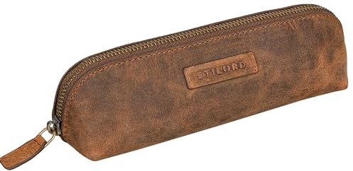 STILORD Alfons Kleines Federmäppchen Erwachsene Leder Stiftetasche federtasche klein ledermäppchen Schlampermappe Etui Echtes Leder Federmappe klein Farbe:Avani - braun