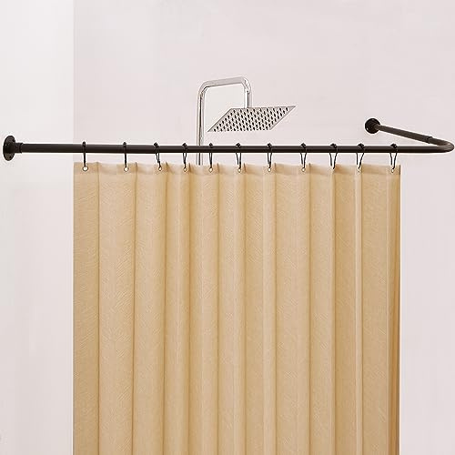 Crkmire [39-68.5] x [55-84.2] Large Corner Shower Curtain Rod, L Shaped Adjustable 90 Degree Right-angled Curved Bathroom Curtain Rod with 12 Hooks and Ceiling Support