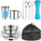 Gavetta Scout, Stoviglie Blu 10 PCS, Campeggio in Acciaio Inox con Posate, Forchette, Ciotole e Bacinelle, Gavetta Scout 1-2 Persona, Posate da Campeggio per Picnic, Campeggio e Viaggi all'aperto