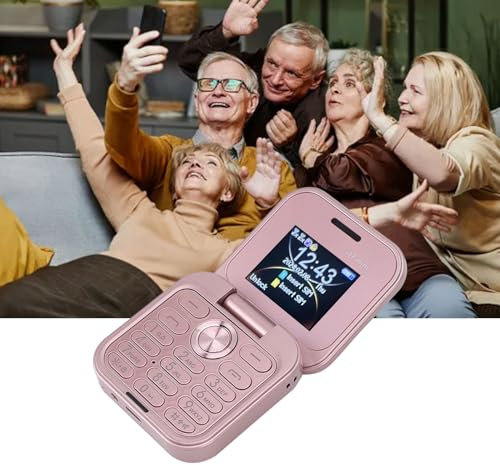 Bewinner El Teléfono Celular Más Pequeño con Tapa: Nano SIM Dual, Radio FM, Reproductor Multimedia 2G, Linterna LED, Cámara Trasera HD, Cordón para Personas Mayores (Rosa Claro)