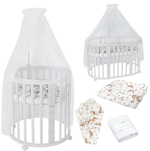 Waldin Babysäng Oval 7i1, Madrass och Hjul, med Hylla, Vit