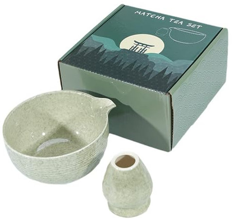 Ockyunoo Bol à Matcha en Céramique avec Porte-Fouet, 500ml Bol à Thé avec Bec Verseur, Ensemble à Thé Matcha, Matcha Bowl, Matcha Bowl with Spout, Ceramic Matcha Bowl, pour l'Usage Domestique