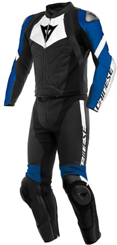 DAINESE Avro 4 - Tuta in pelle da uomo, 2 pezzi, colore: Nero/Bianco/Blu, 52