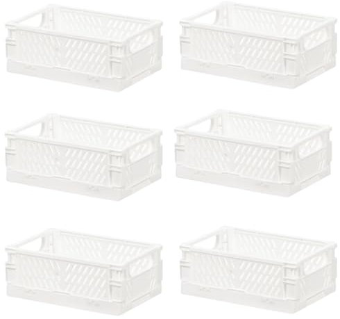 CNKHDZ 6 pièces Mini boîtes pliantes Blanc15×10×5.8cm Boîte de rangement pliante en plastique,Boîte pliante,Panier à provisions pliable,Boîtes pliantesStable,pour la cuisine, le bureau, l'étude