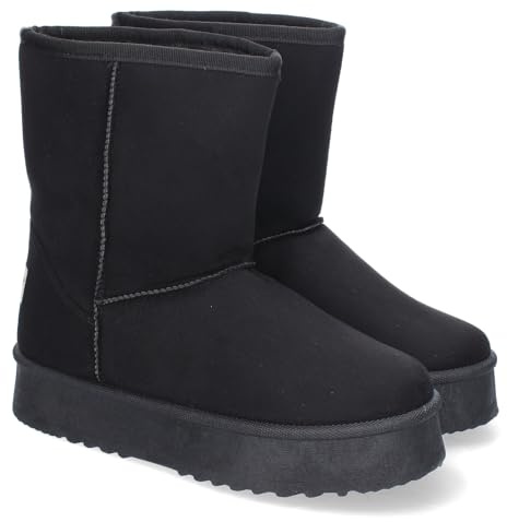 shoes&blues.es 89387 Botines para Mujer, Estilo Australianos, Lisos de Plataforma con Interior Forrado en Pelo, Detalles de Costura, Ideales para Invierno. Negro Talla 37