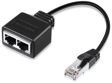 Qneneam RJ45 Ethernet Splitter, Male to 2 Female LAN Network Adapter, High-Speed Connection for Cat5, Cat5e, Cat6, Cat7 – Home and Office Use (Black)