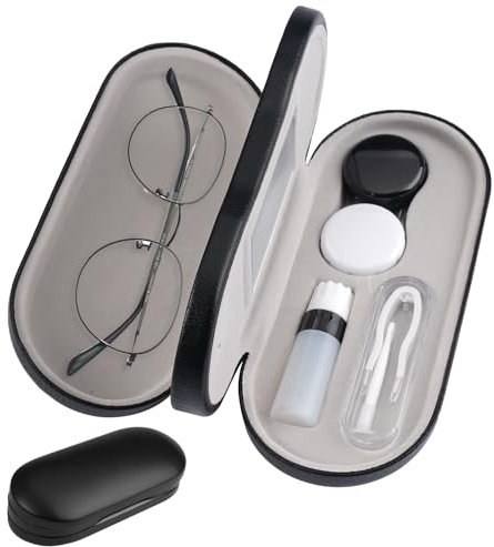 2 in 1 Design Doppio Uso Custodia per Occhiali da Vista e Lenti a Contatto - Portatile con Specchio e Pinzetta - Ideale per Viaggio