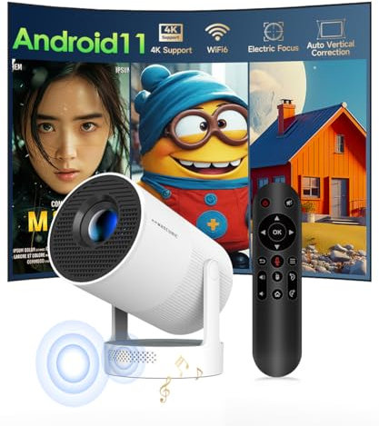Mini Beamer 4K Unterstützt Android 11, Smart Projector Elektrisch Fokus 5G WiFi 6 BT 5.0, Mini Tragbar Projektor Full HD 1080P Unterstützt 260ANSI Auto Horizontal Trapezoid Correction