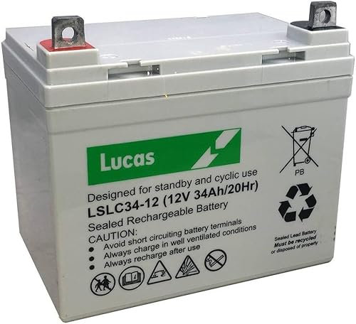 Lucas LSLC34-12 12V 34AH (33AH 34AH 35AH 36AH) VRLA AGM Sealed Rechargeable Battery for Golf Trolley, Mobility Scooters & Wheelchairs