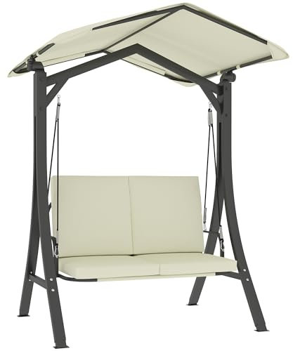 Outsunny Hollywood Columpio con toldo Ajustable cojín de Asiento, Funda Protectora Columpio de jardín de 2 plazas con Capacidad de Carga de hasta 220kg, UV 30+ Banco Columpio para jardín, terraza,