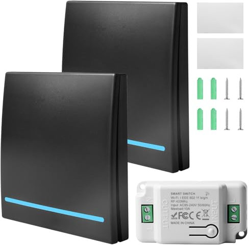 Aicharynic Lot d'interrupteurs sans fil 230 V avec télécommande pour lampes jusqu'à 2000 W, portée jusqu'à 50 m, 2 interrupteurs sans fil 230 V + récepteur