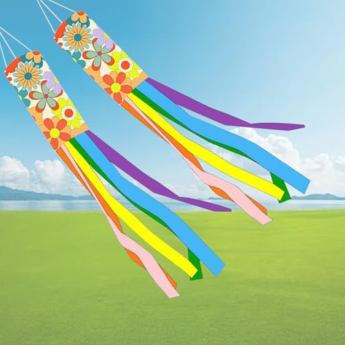 KASESSS 2 Stück Blumen Windsack, 100cm Windsack für Draußen, Bunt Windfahne Stabile Aufhängung, Windfahne für Draußen für Außenbereich Patio Rasen Terrasse Garten Balkon Camping Dekor