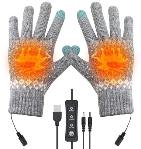 Victop USB Beheizte Handschuhe für Damen und Herren Heizung Winterhandschuhe Gestrickte Heizhandschuhe mit 3 Temperaturregelung Touchscreen Handschuh Handwärmer für Innenbereich Außenbereich