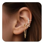 ALEXCRAFT 4 Piezas Pendientes Ear Cuff Finos Oro para Mujer Set, Pendiente Oreja Sin Agujero Pequeño para Cartílago, Ajustable Pendientes de Clip con Zirconia Acero Inoxidable, Hipoalergénicos
