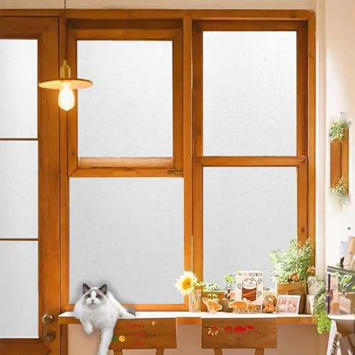 Pellicola Vetri Finestre 65 x 350 cm, Riduzione Abbagliamento Solare, Anti-Calore, Facile da Installare, Pellicola Finestre Non Adesiva, per Casa Cucina, bianco opaco