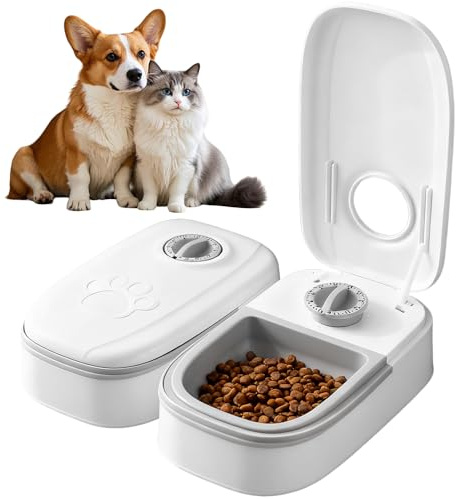 Wxeadu Programado Comedero Gato Perro, 700 ML 2 Comidas Dispensador Comida Gatos, Comedero Gato Automatico con Temporizador, Dispensador de Comida para Gatos Perro para Comida Húmeda Seca