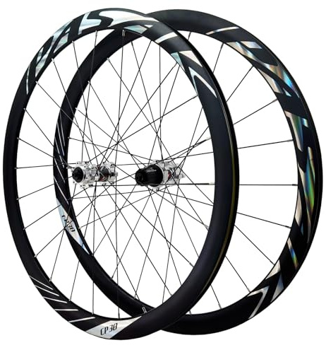 Paire De Roues pour Vélo De Route 700C Frein À Disque Jante en Alliage D'aluminium Blocage Rapide Avant Arrière Moyeu 24H pour Cassette 8-12 Vitesses(Titanium)