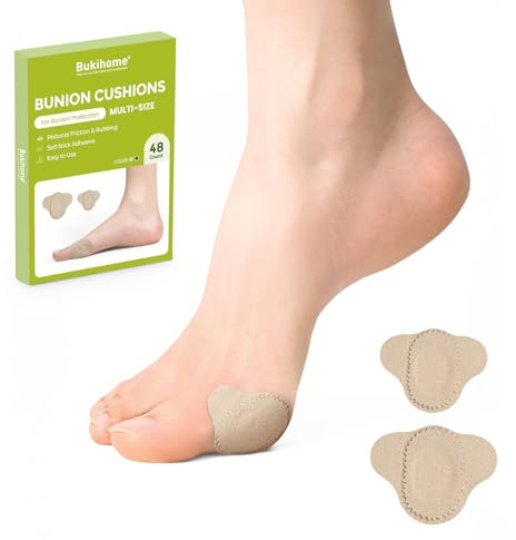 Bukihome Almohadillas para juanetes para llevar con zapatos, 48 piezas de moleskin para pies, resistentes al agua, cojines para alivio del dolor de juanetes para comodidad y protección durante todo el