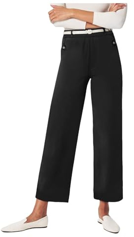 Generisch Pantalon en sergé large pour femme avec largeur de jambe grande taille - Coupe crop stretch - Capri Jeans - Longueur cheville - Denim - Pantalon de loisirs, Noir , XS