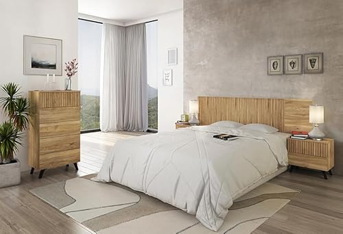 Meyvaser.com Ecommerce Company Cabezal + Dos Mesitas de Noche + Sinfonier, Dormitorio Completo, Acabado en Mauvella - Rayas, Medidas: 210 cm (An) x 55 cm (Al) x 35 cm (Fon)