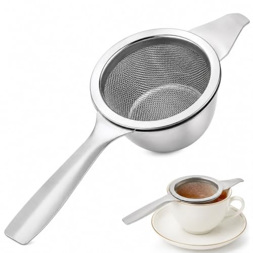 2 Pack Stainless Steel Fine Mesh Tea Strainers with Drip Bowl for Loose Tea