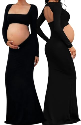 AOWVUTS Abito di Premaman per la Fotografia Vestito di maternità Shooting Foto Vestito Maxi Hollow Maniche Lunghe Eleganti Abito Senza Schienale Abiti Lungo Gravidanza per Photoshoot