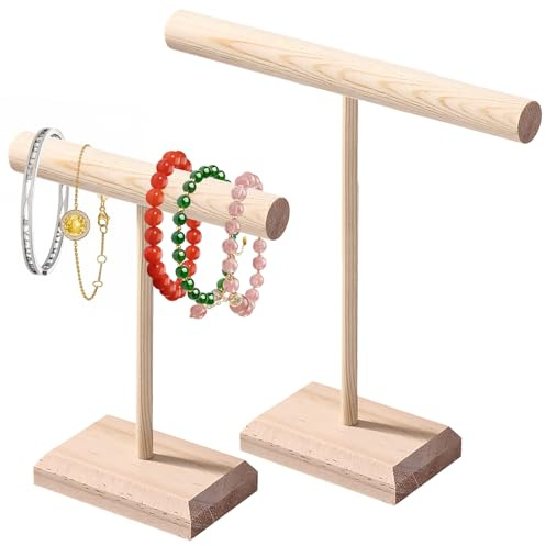 Galenecx 2 Piezas Organizador de Joyas, Soporte para Pulsera Madera, Soporte para Joyass Conjunto Desmontable, Expositor Paras Pulseras Barra en T, Joyas, Relojes Pulseras Tobillera