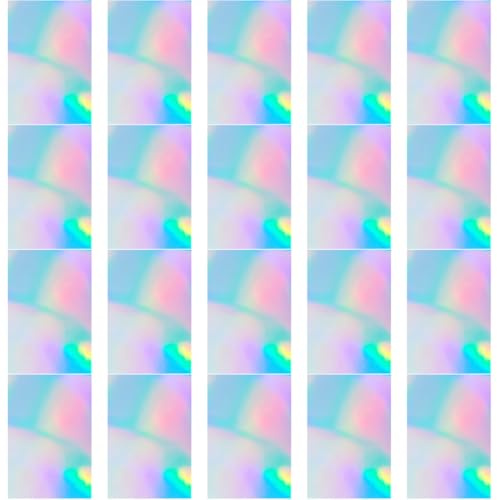 POPETPOP A4 Holographic Sticker Paper 20 Sheets Printable Waterproof Craft Decals for DIY Cups and Water Bottles, Multi-Color Laser Foil Paper with Transfer Film for Inkjet Printers