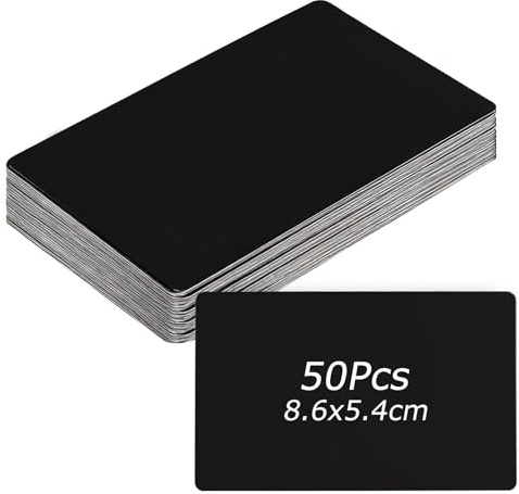 50 PCS Metal Business Cards, Black Blank Business Card Laser Engraved Visiting Name Cards Aluminium for Office DIY Gift Label Tag Card (86 x 54mm)