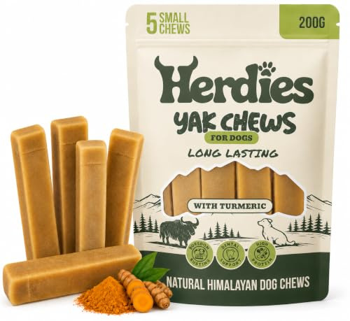 Herdies Yak Chews For Dogs | Long Lasting Chews For Puppies & Small Dogs | 100% Natural Himalayan Chews with Turmeric | Puppy Teething Chews | Dental Dog Chews | Small 5 Pack
