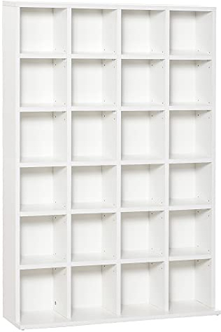 HOMCOM Mobile Porta CD con Ripiani Regolabili, Scaffale Porta 456CD/336DVD Salvaspazio in Legno, Mobile Portacd con 24 Scomparti, per Soggiorno, Camera da Letto, Ufficio, 89x20x130.5 cm, Bianco