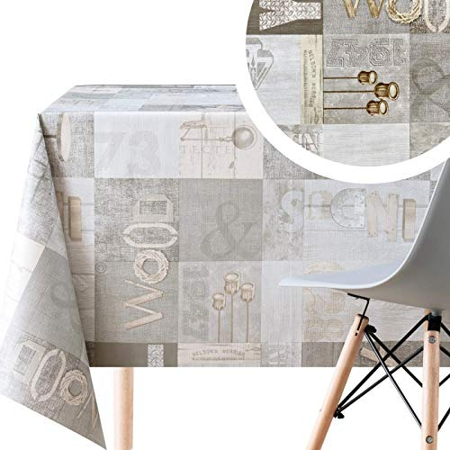 KP Home Tovaglia Plastificata Rettangolare 250x140cm, Grigio Industriale Tovaglia Cerata per Tavolo da 8 Posti, Interni ed Esterni, in PVC Facile da Pulire, Impermeabile con Effetto Legno e Stile Loft