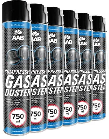 6 x AABCOOLING Compressed Gas Duster 750 ml - Dammdammburk för dator, tangentbord och annan kontorsutrustning, tangentbordstvätt, tryckluftsburk, luftfläkt, PC-spray, tryckluftspruta