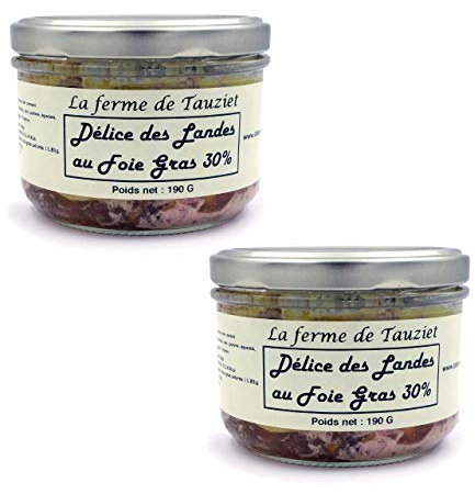Délice des Landes au foie gras (2 x 190 grammes) - Sans OGM ni conservateurs - Elevage en plein air - La Ferme de Tauziet