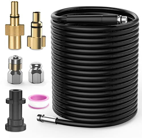 OHAYORI 15M Pressure Washer Drain Pipe Hose Cleaning Kit for Karcher K2 K3 K4 K5 K6 K7 Serie, Tube Unblocker Sewer Jetter Hose with Jet Nozzle and Rotating Jet Nozzle,Adapter for LAVOR Bosch AQT
