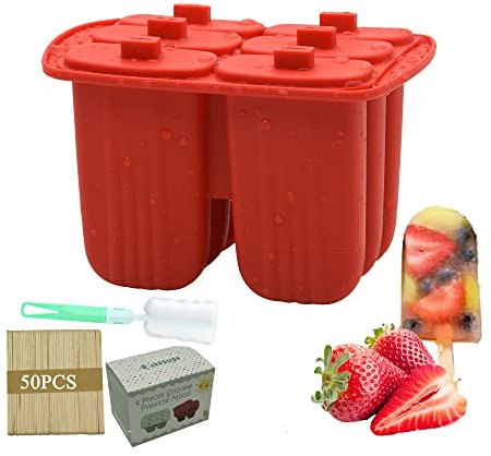 Large Silicone Ice Lolly Moulds with Stick, Ice Pop Moulds, 6 Pieces Popsicle Molds, Ice Cream Mould Reusable Easy Remove for Homemade DIY Frozen Big Popsicle