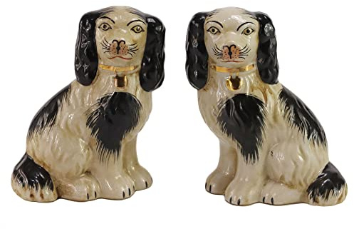 SYNWISH Coppia di cani in porcellana nera dipinta a mano di piccole statuette decorazioni per la casa
