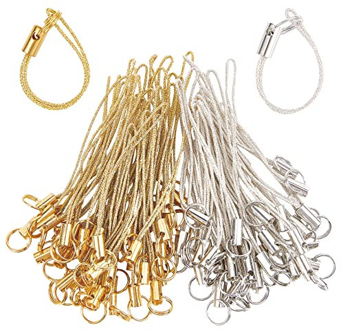 GORGECRAFT 100 Stück 58 mm Telefon-Schlüsselanhänger Ton Split-Ring-Schnüre Bunt Polyester Handy-Charms Lanyard-Schnur Für Handy Lariat USB-Stick DIY-Dekorationen