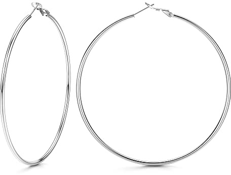 Chriscoco Boucles d'Oreilles Créoles Argent pour Femme Boucles d'oreilles Creole Grande Hypoallergénique Sterling 925 Huggie Créoles Boucles d'Oreilles 20/30/40/50/60/70mm