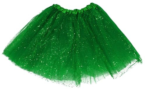 Carnavalife Tutu Falda Elástico para Mujer Niña, Falda Purpurina Brillante, Falda de Tul de 3 Capas de Longitud 30cm 40cm 70cm, Falda Ballet para Disfraces Danza (30cm, Purpurina Verde Oscuro)