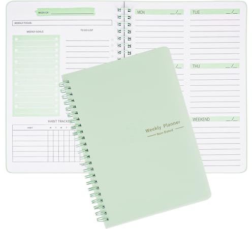 Moseem Weekly Planner Notebook, Undated A5 To Do List Diary,Weekly Goals Planner with Habit Tracker 52 Weeks Planning for College Work Adhd (Green)