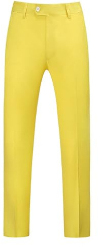 Mens Formal Trousers Casual Business Office Work Home Smart Dress Pants, Straight Leg Flat Flat-Front Waist Button Up Suit Trousers, Slim Fit Solid Color Casual Work Pants with Pocket Yellow