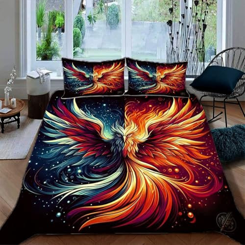 Ruiqieor Bettwäsche 135x200cm,Yin Yang Wasser Feuer Phönix Bettwäsche-Set,Tier Fantasie Motiv Bettbezug 3teilig Mit 2 Kissenbezug 80 * 80cm Für Jungen Mädchen Mikrofaser-Baumwolle Deckenbezug （#8）